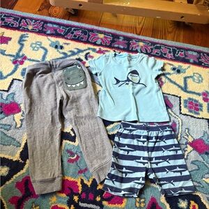 Gymboree Light Blue & Navy Toddler pajama shark Set gray sweatpants 2T bundle